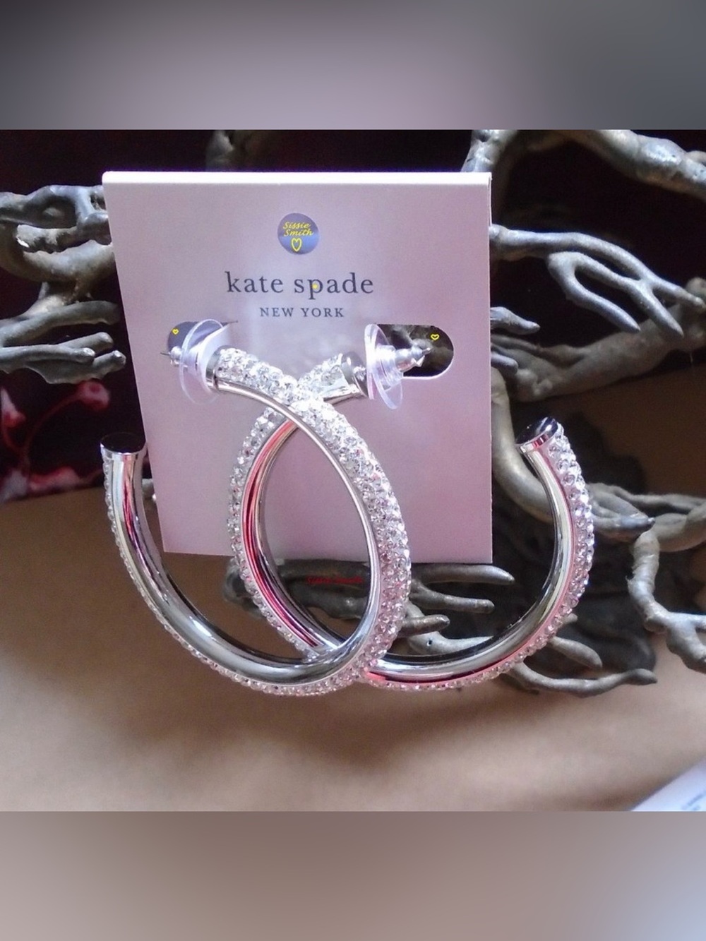 Kate Spade New York Silver Tone Razzle Dazzle Crystal Hoop Earrings NWT